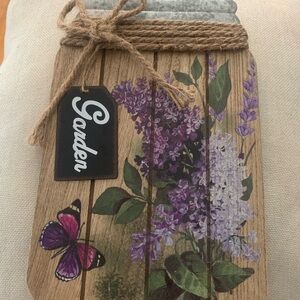 Two Wooden Garden Decor Plaques, each shaped like a mason jar